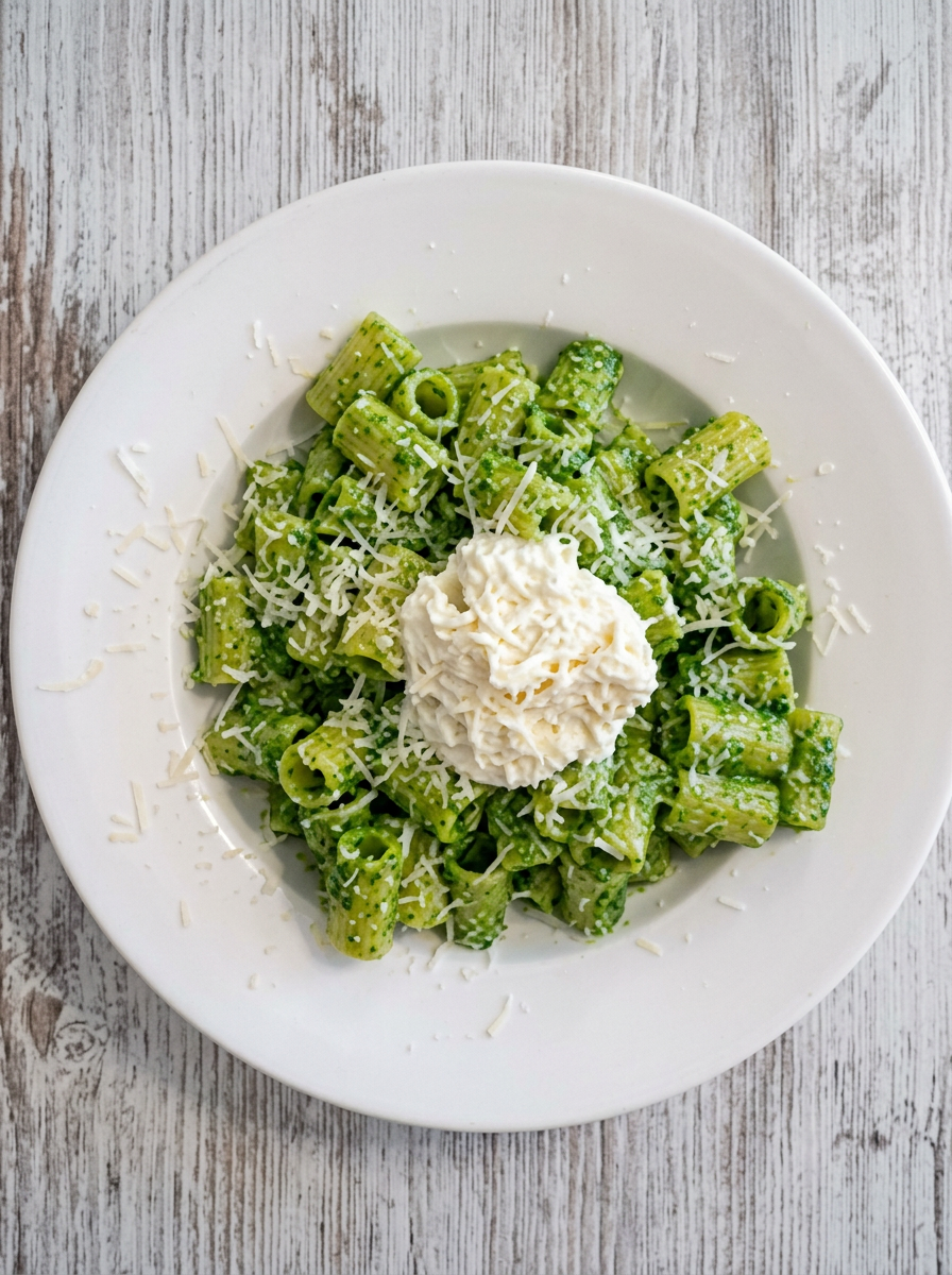 Pasta al pesto con stracciatella